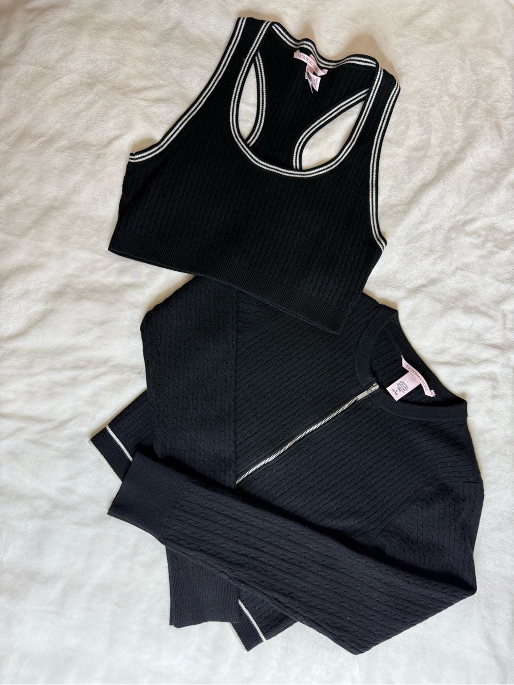 Victoria's Secret Black Ribbed Racerback Tank with White Trim